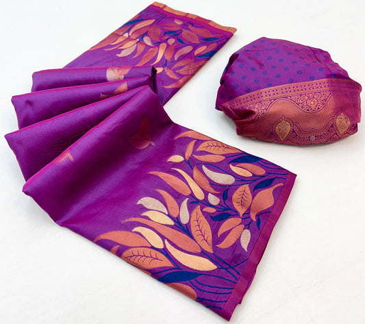 Magenta Takshshila Banarasi Soft Silk Saree