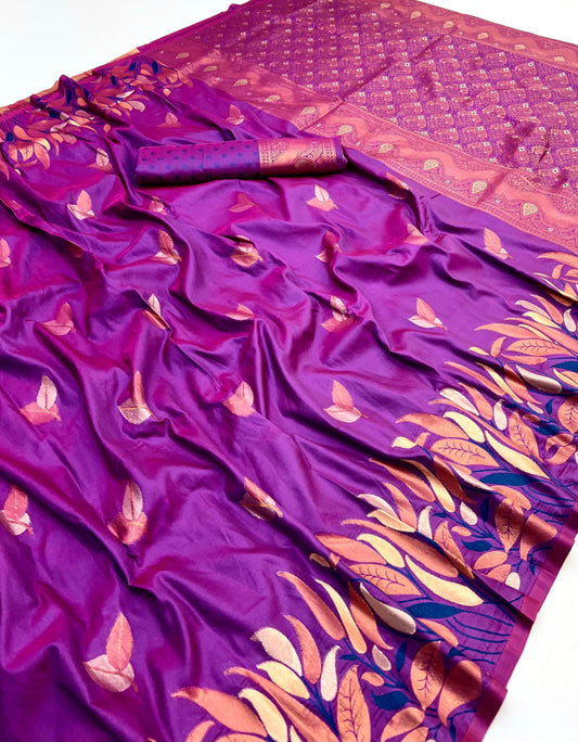 Magenta Takshshila Banarasi Soft Silk Saree