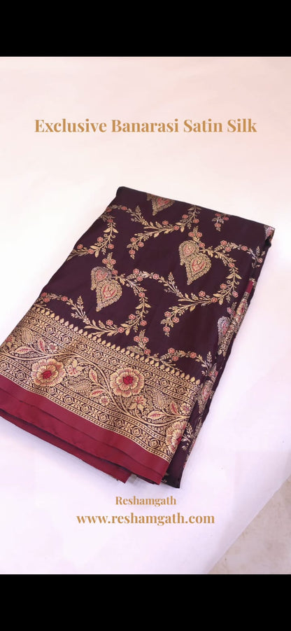 Exclusive Maroon Banarasi Satin Silk Saree