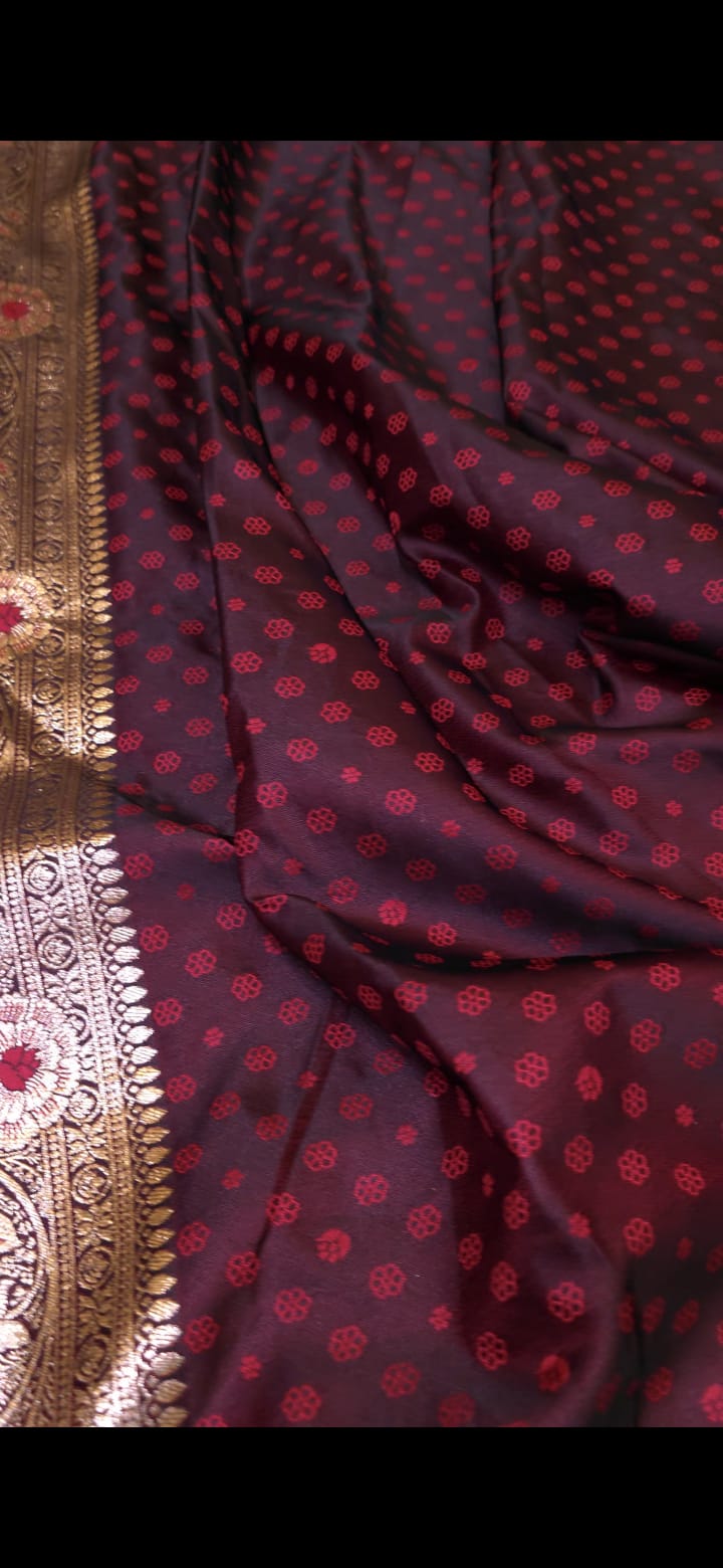 Exclusive Maroon Banarasi Satin Silk Saree
