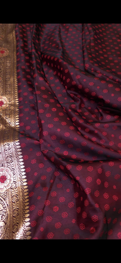 Exclusive Maroon Banarasi Satin Silk Saree