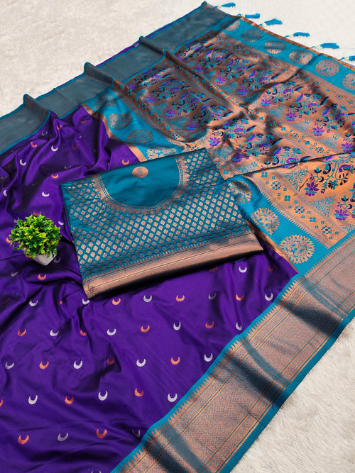 Violet Pure Silk Chandrakor Paithani Saree