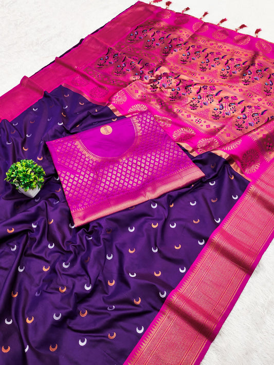 Royal Purple Pure Silk Chandrakor Paithani Saree