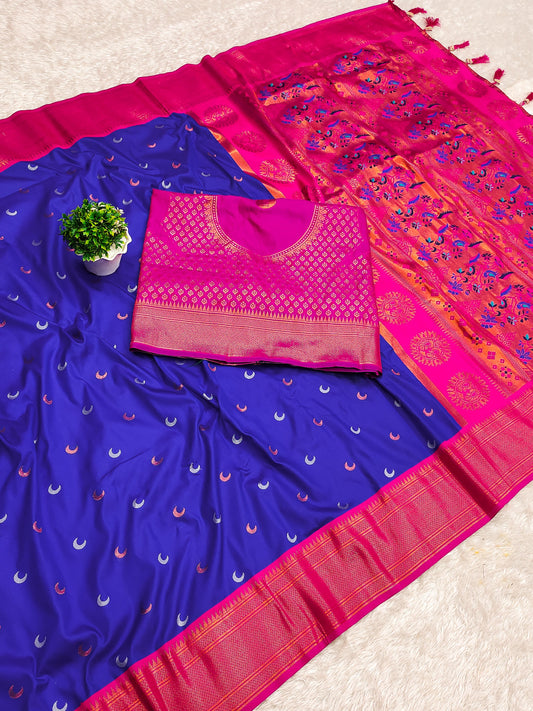 Royal Blue Pure Silk Chandrakor Paithani Saree