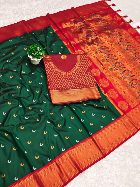 Dark Green Pure Silk Chandrakor Paithani Saree