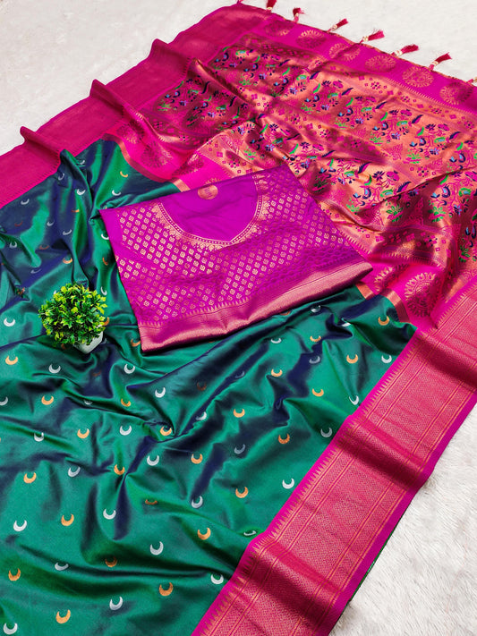 Green Pure Silk Chandrakor Paithani Saree