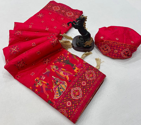 Red Pashmina Kashmiri Silk Zari Woven Saree