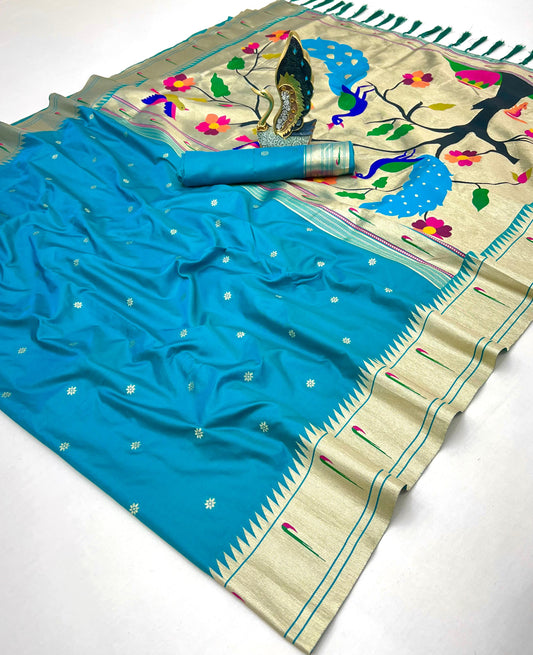 Sky Pure Silk Single Muniya Paithani Saree