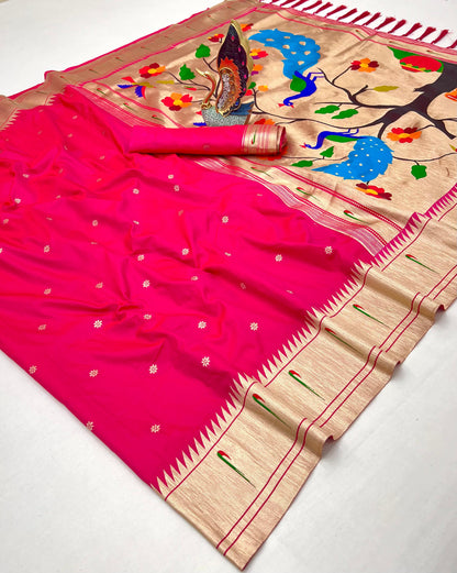 Red Pure Silk Single Muniya Paithani Saree