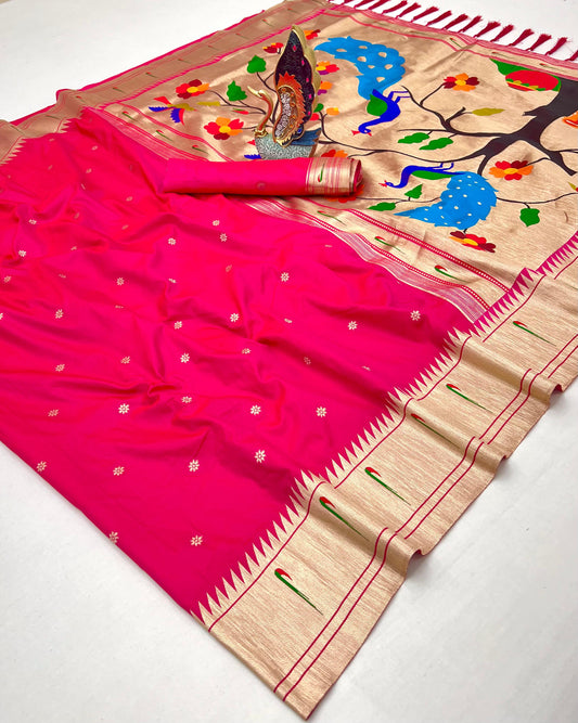 Red Pure Silk Single Muniya Paithani Saree