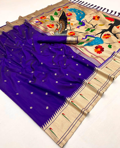 Violet Pure Silk Single Muniya Paithani Saree