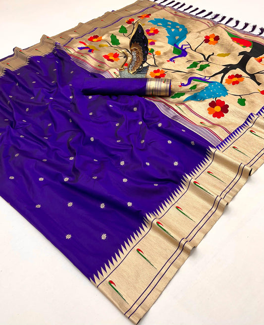 Violet Pure Silk Single Muniya Paithani Saree