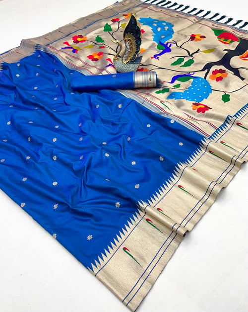 Blue Pure Silk Single Muniya Paithani Saree