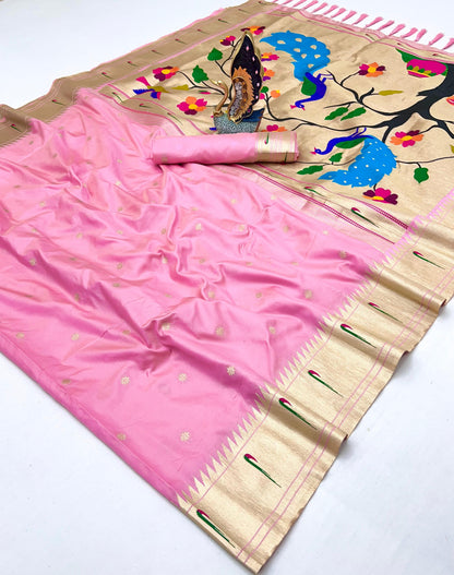 Pink Pure Silk Single Muniya Paithani Saree