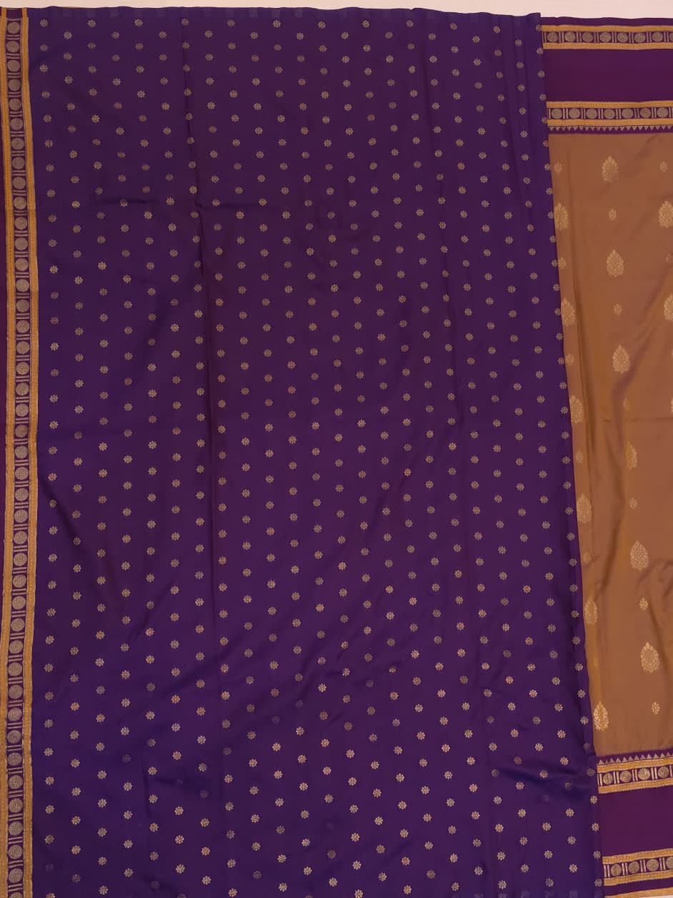 Purple fabric with gold patterns and borders