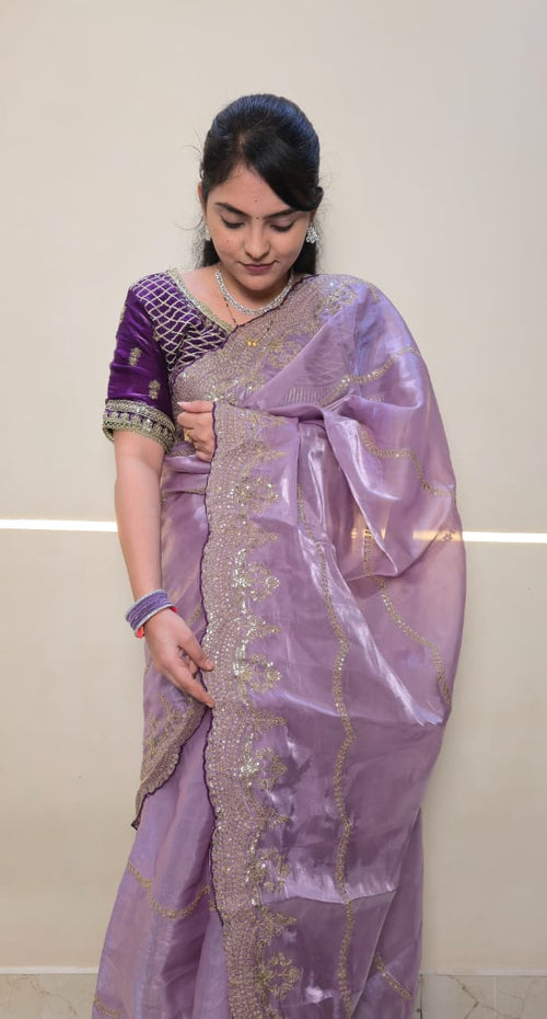 Exclusive Lavender Tissue Organza Designer Saree