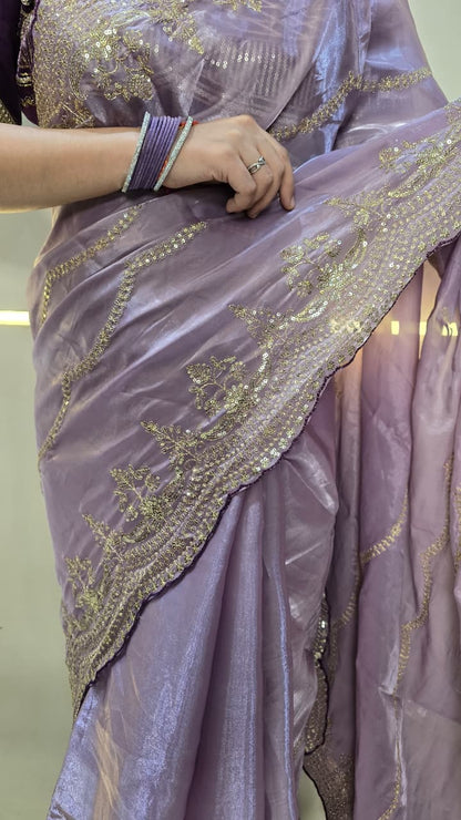 Exclusive Lavender Tissue Organza Designer Saree