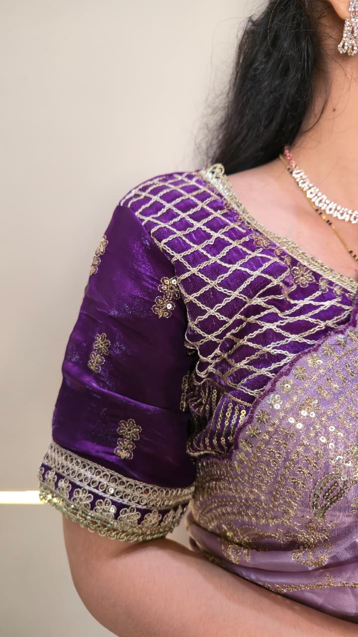 Exclusive Lavender Tissue Organza Designer Saree