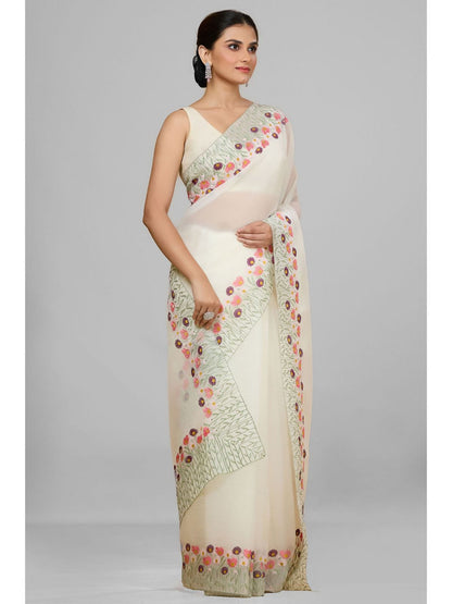 Premium Offwhite Soft Twinkle Crush Embroidery Saree