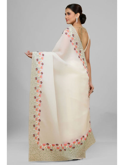 Premium Offwhite Soft Twinkle Crush Embroidery Saree