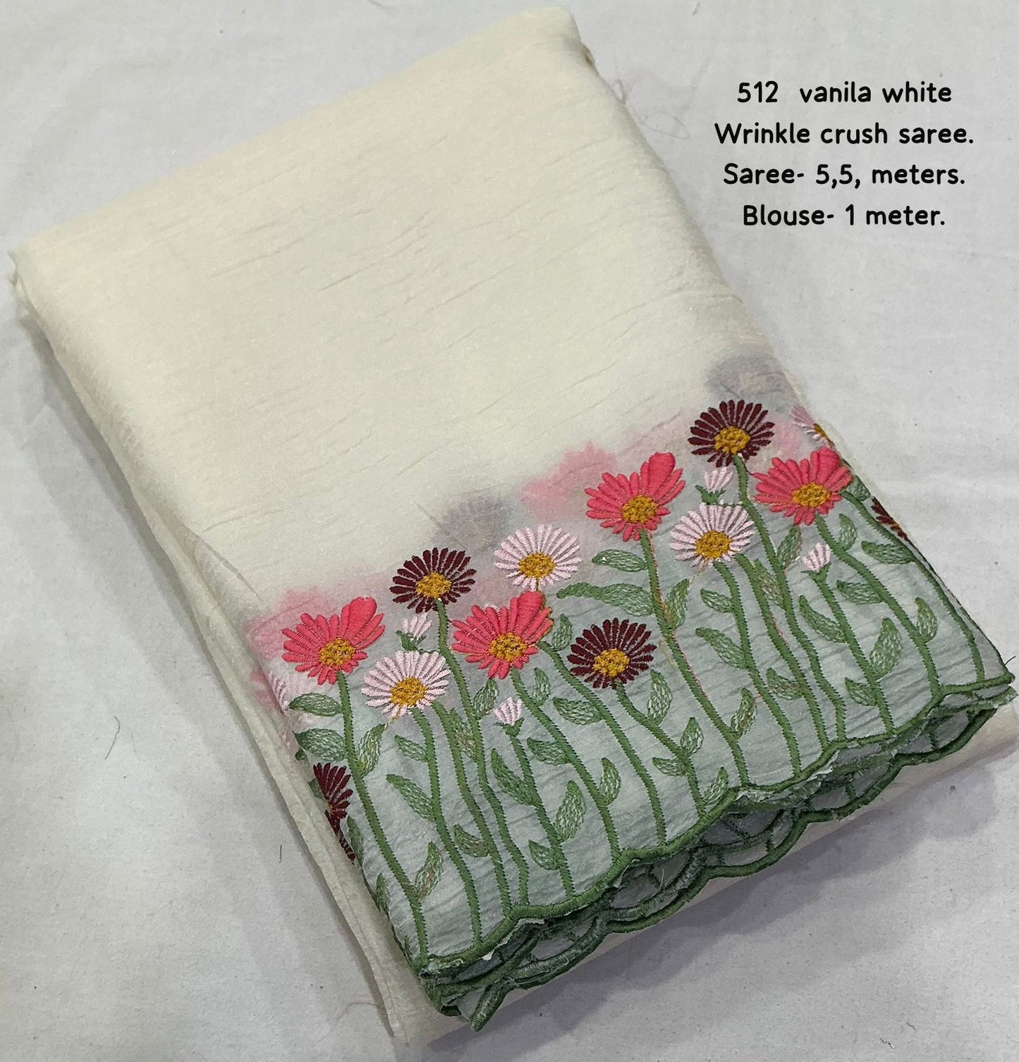 Premium Offwhite Soft Twinkle Crush Embroidery Saree