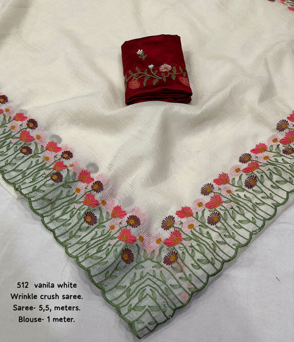 Premium Offwhite Soft Twinkle Crush Embroidery Saree