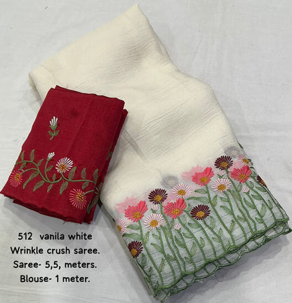 Premium Offwhite Soft Twinkle Crush Embroidery Saree