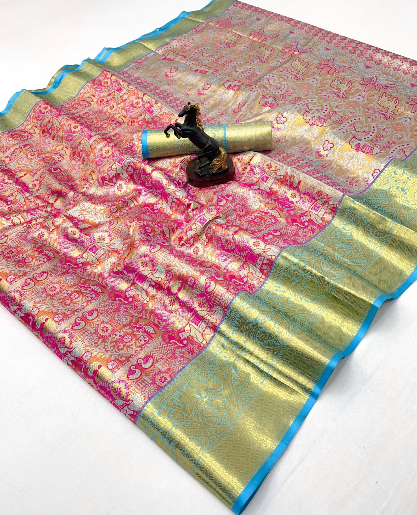 Magenta Pink and Gold Kanchipuram Soft Silk Saree