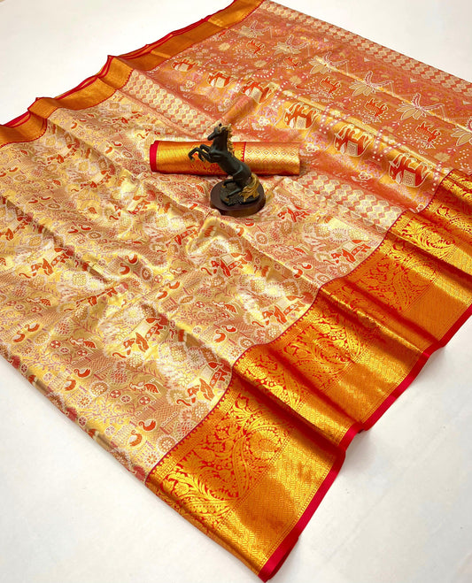 Rich Orange and Gold Kanchipuram Soft Silk Saree