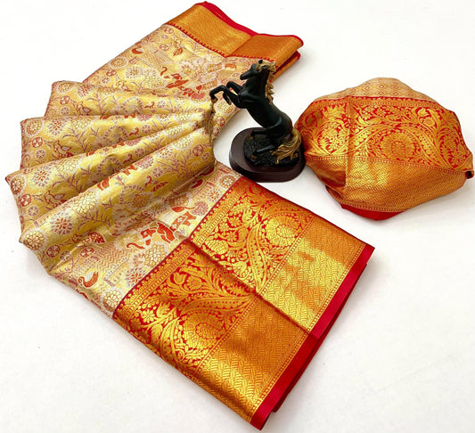 Rich Orange and Gold Kanchipuram Soft Silk Saree