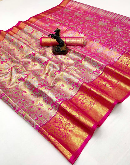 Rani Pink and Gold Kanchipuram Soft Silk Saree