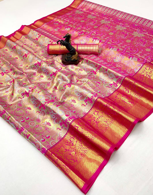 Rani Pink and Gold Kanchipuram Soft Silk Saree
