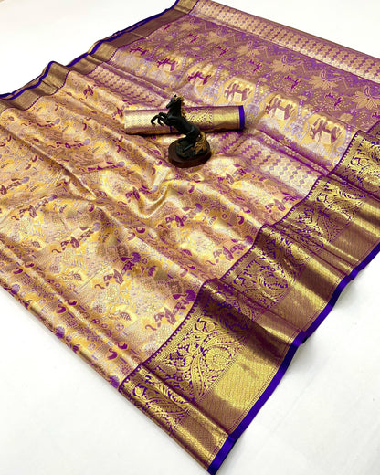 Royal Gold and Purple Kanchipuram Soft Silk Saree