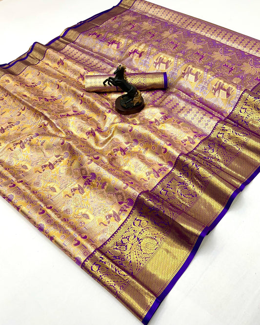 Royal Gold and Purple Kanchipuram Soft Silk Saree