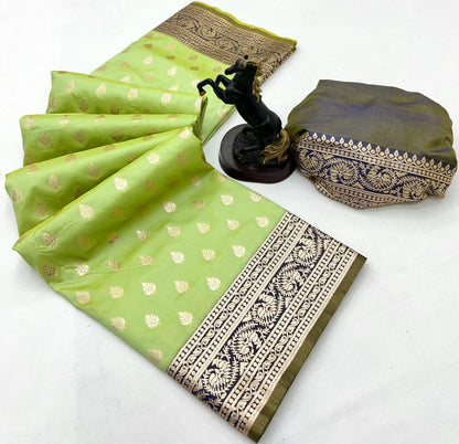 Pista Premium Banarasi Soft Silk Saree