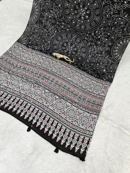 Black Bandhani with Ajrakh Mirrorwork Saree