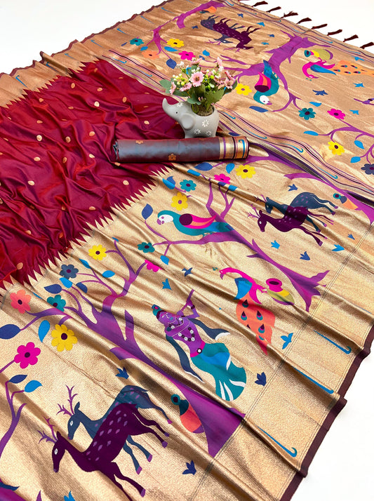 Maroon Half All Over Brocket Paithani Saree