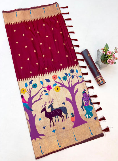 Maroon Half All Over Brocket Paithani Saree