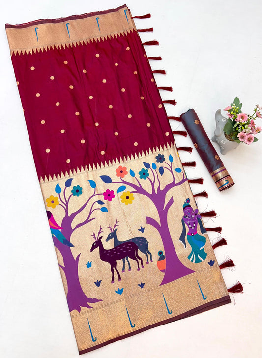 Maroon Half All Over Brocket Paithani Saree