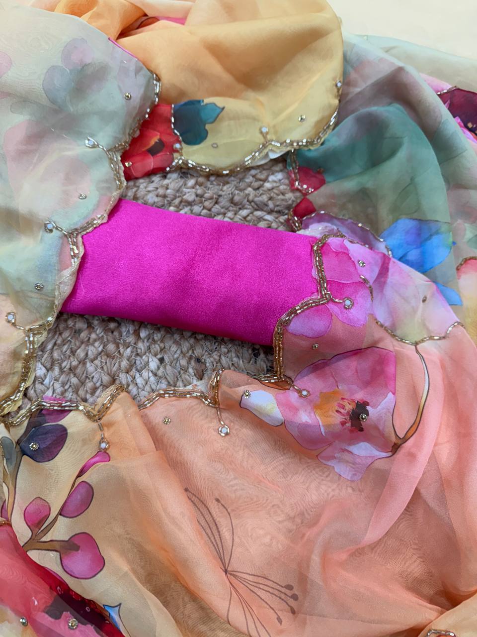 Exclusive Yellow Tabby Organza With Handwork Saree