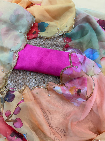 Exclusive Yellow Tabby Organza With Handwork Saree