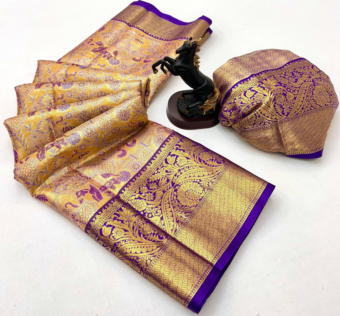 Royal Gold and Purple Kanchipuram Soft Silk Saree