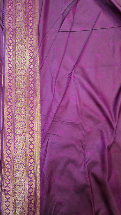 Varnika Antique Gold with Purple Banglori Tissue Soft Silk Saree