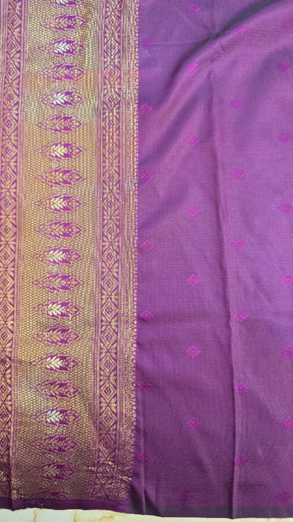 Saundarya Antique Gold with Purple Kanjivaram Tissue Soft Silk Saree