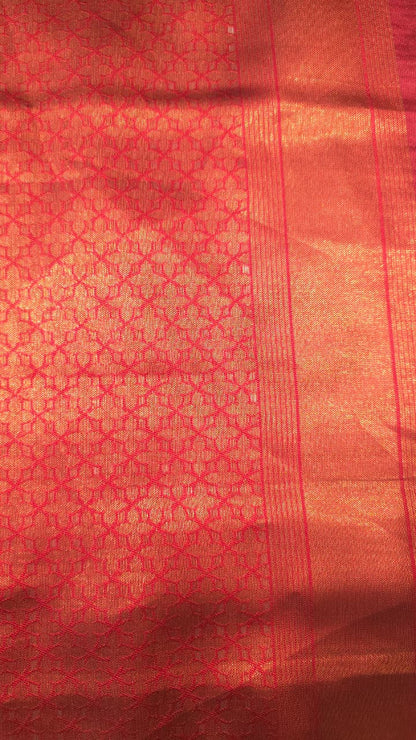 Beige Brown Temple Border Kanjivaram Soft Silk Saree