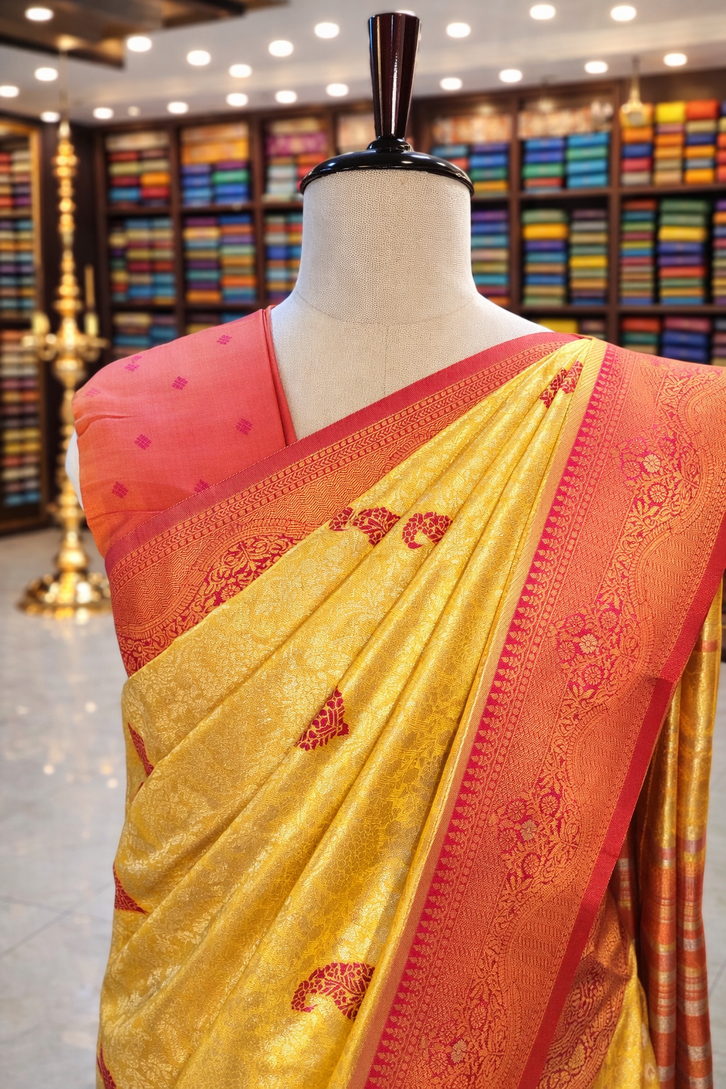 Swarna Yellow Gold Kanjivaram Tissue Soft Silk Saree