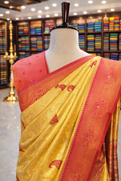 Swarna Yellow Gold Kanjivaram Tissue Soft Silk Saree