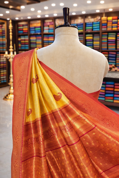 Swarna Yellow Gold Kanjivaram Tissue Soft Silk Saree