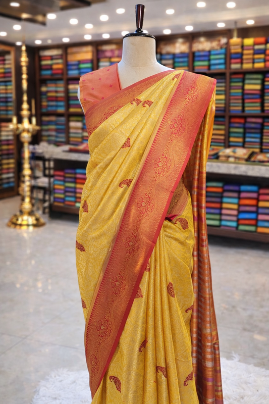 Swarna Yellow Gold Kanjivaram Tissue Soft Silk Saree
