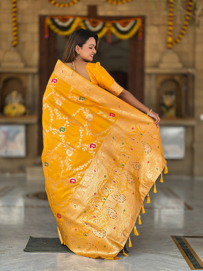 Yellow Banarasi Silk Saree with Intricate Zari Work